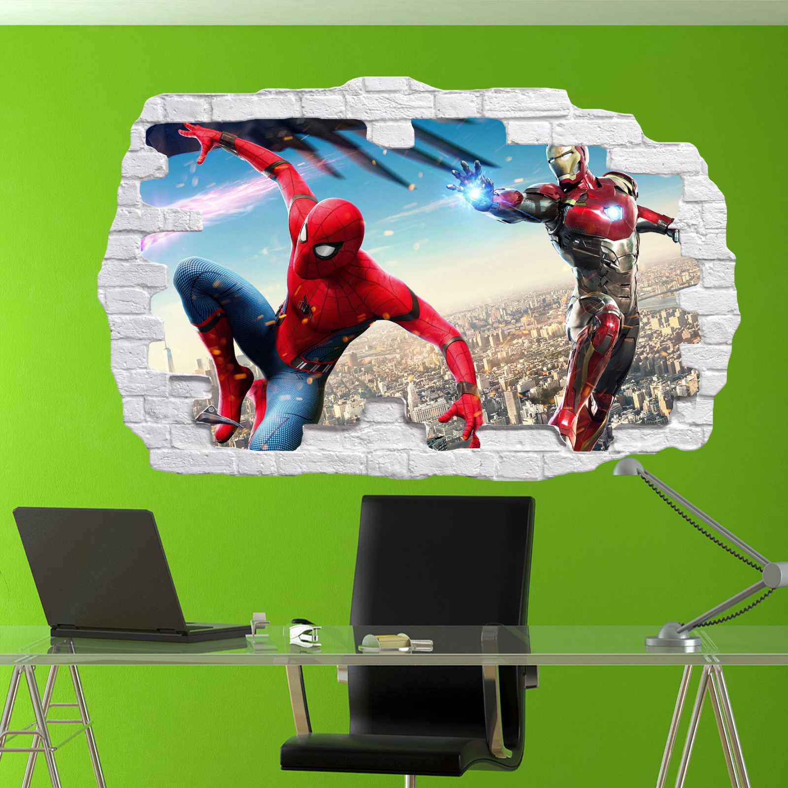 Heroes Ironman Spiderman Wall Sticker 3d Art Poster Mural Decal Kids Bedroom ST7