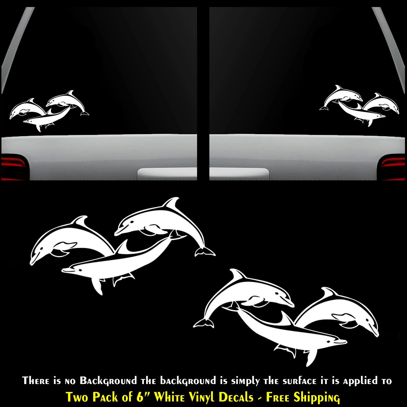 Dolphin Trio Two 6" White Vinyl Decals Vehicle Window Any Flat Surface