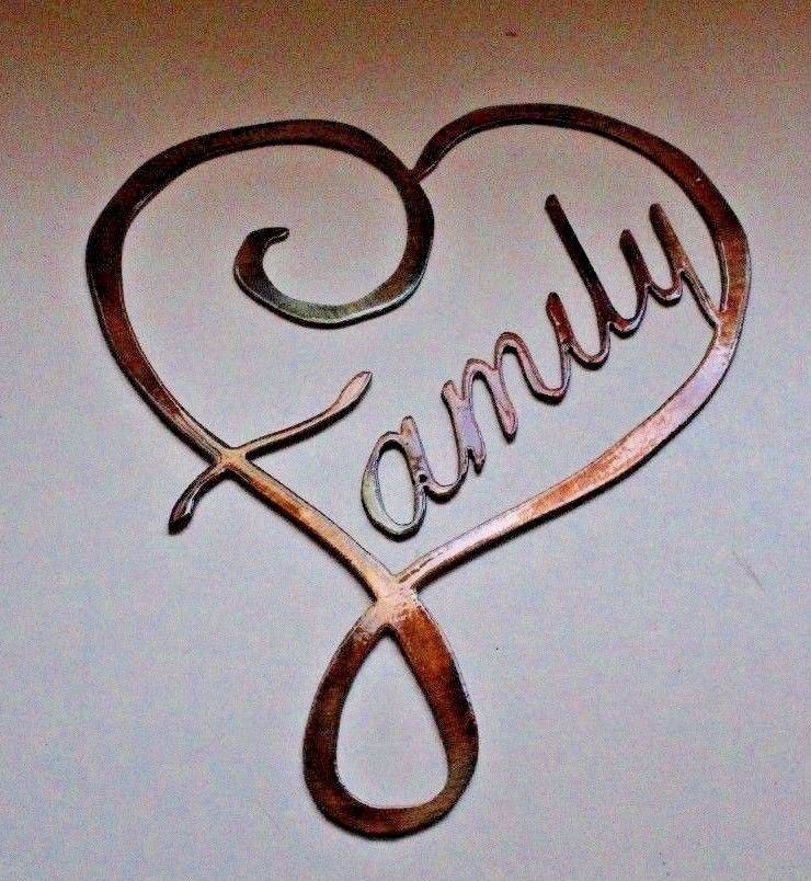 Family Heart Metal Wall Art Decor 12" x 10 1/4" copper/bronze