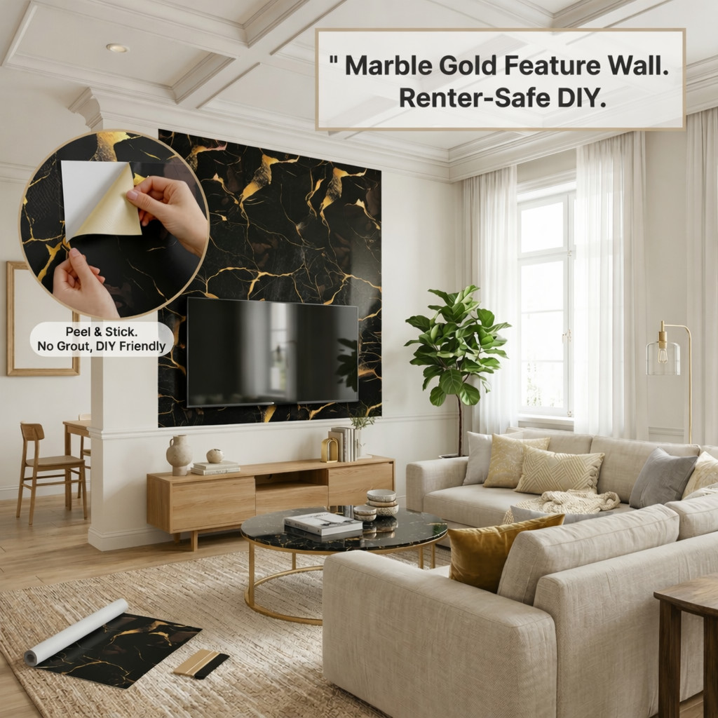 11.8in Peel and Stick Marble Wall Tile Waterproof Self Adhesive Bathroom Decor