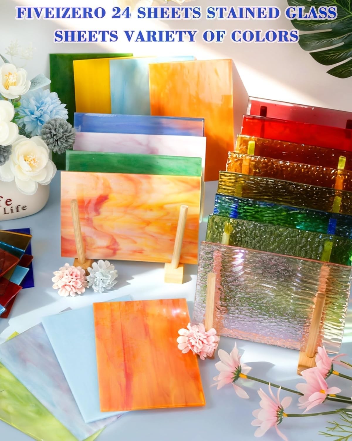 24 Sheets Rainbow Transparent Stained Glass Sheets 4X6 Inch – Mixed Color Staine