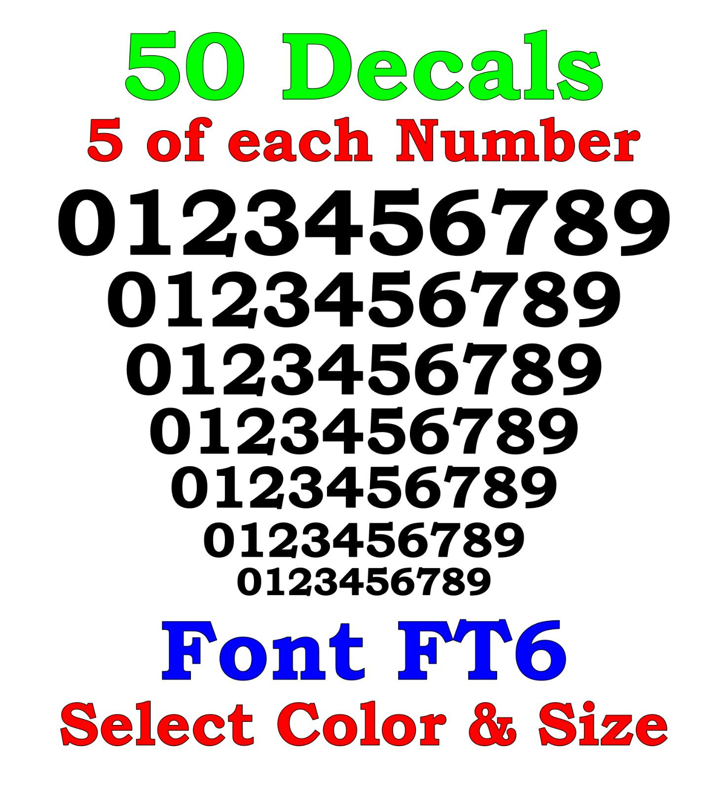 0-9 Numbers 50 ea Bookman Old Vinyl Sticker Decals FT6 – Select Color & Size