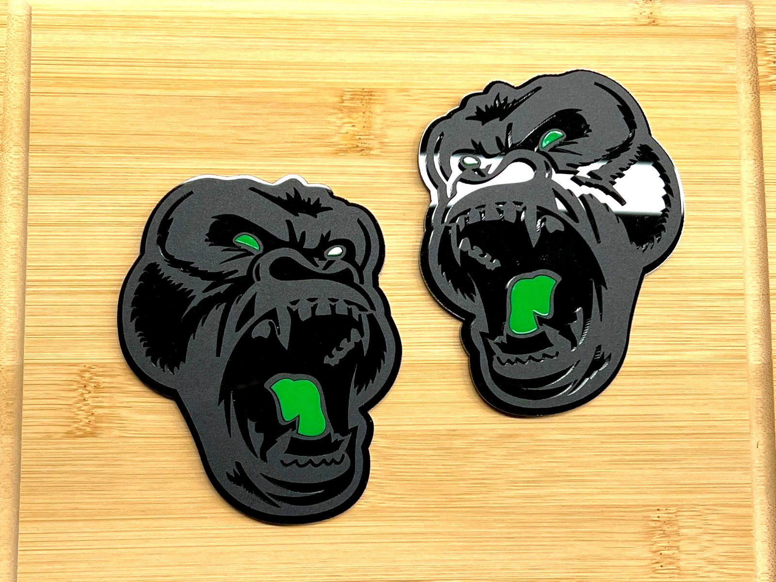 Angry Gorilla Green Eye Car Truck Emblem Badge Matte Black /Black Custom PK of 2