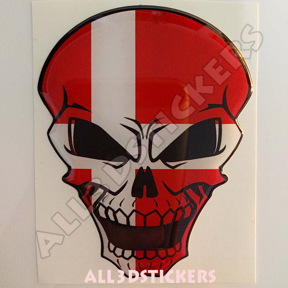 Sticker Flag Denmark Skull Adhesive Decal Resin Domed Car Moto Tablet 3D