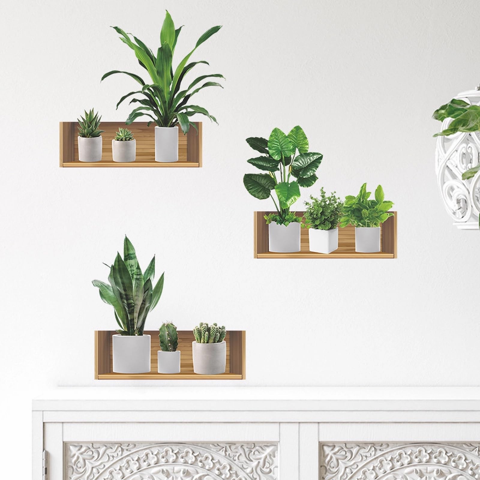 Green Plants Potted Wall Stickers, Green Leaves Cactus Succulent DIY Wall Dec…