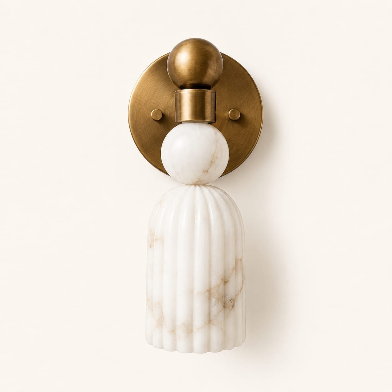 Handmade Alabaster Marble Wall Sconce | Brass Fluted Light, Modern Bedside Lamp
