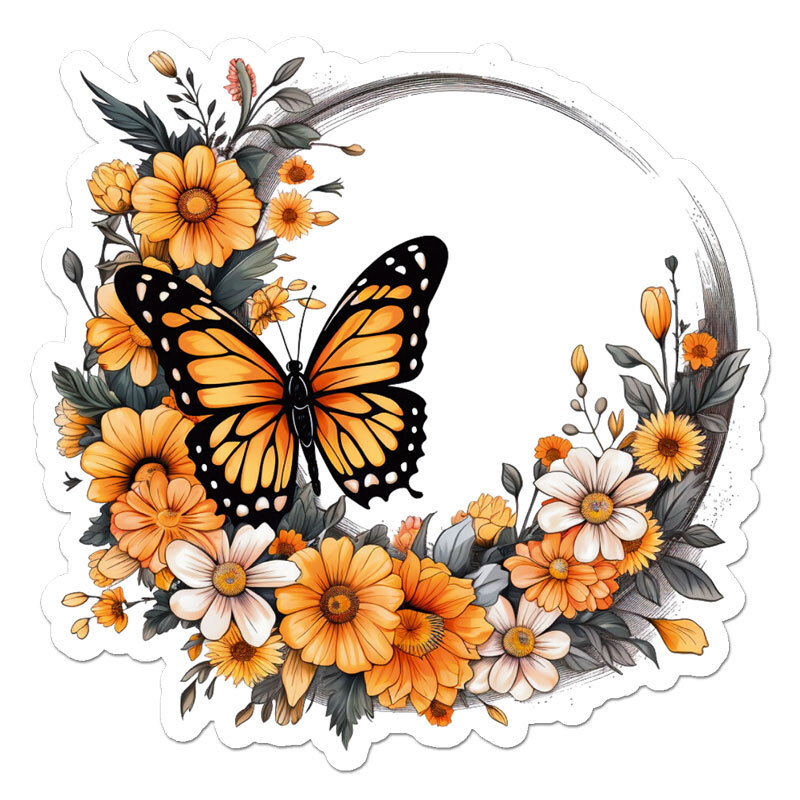 Monarch Butterfly Flowers, Vinyl Decal Sticker, Indoor Outdoor, 3 Sizes, #11777