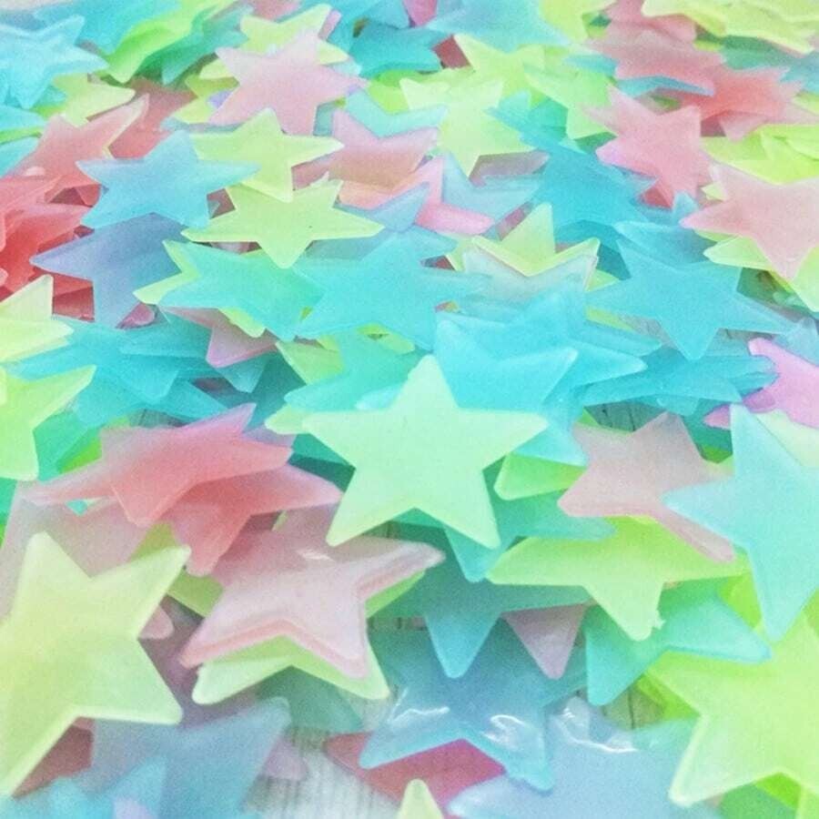 100pcs Glow In The Dark Stars Luminous Wall & Ceiling Star Stickers Home Decor