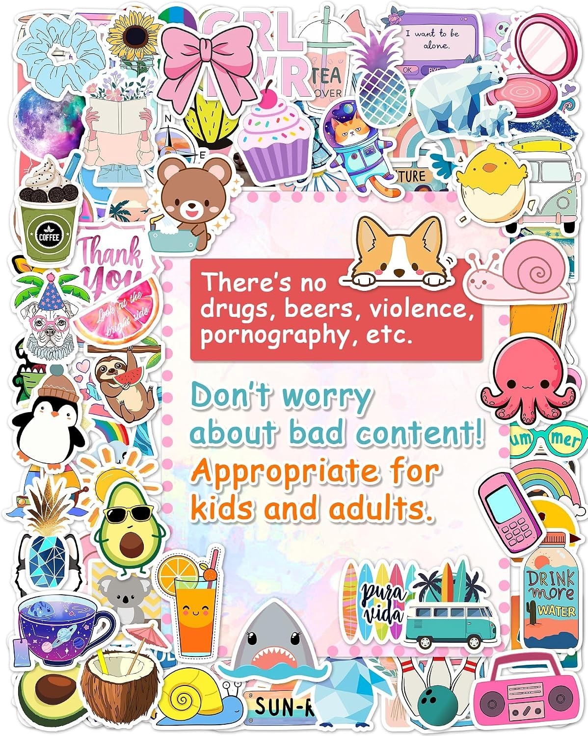 300PCS Cute Waterproof Vinyl Stickers for Kids Teens Water Bottles Laptops