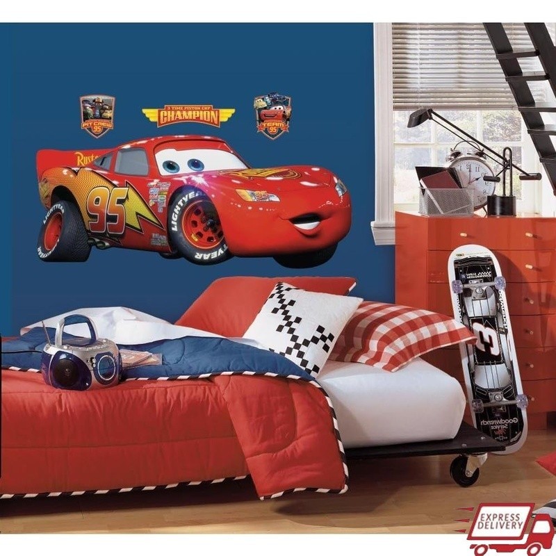 Lightning McQueen Wall Decal Peel & Stick Removable Kids Room Decor 4 Pieces New