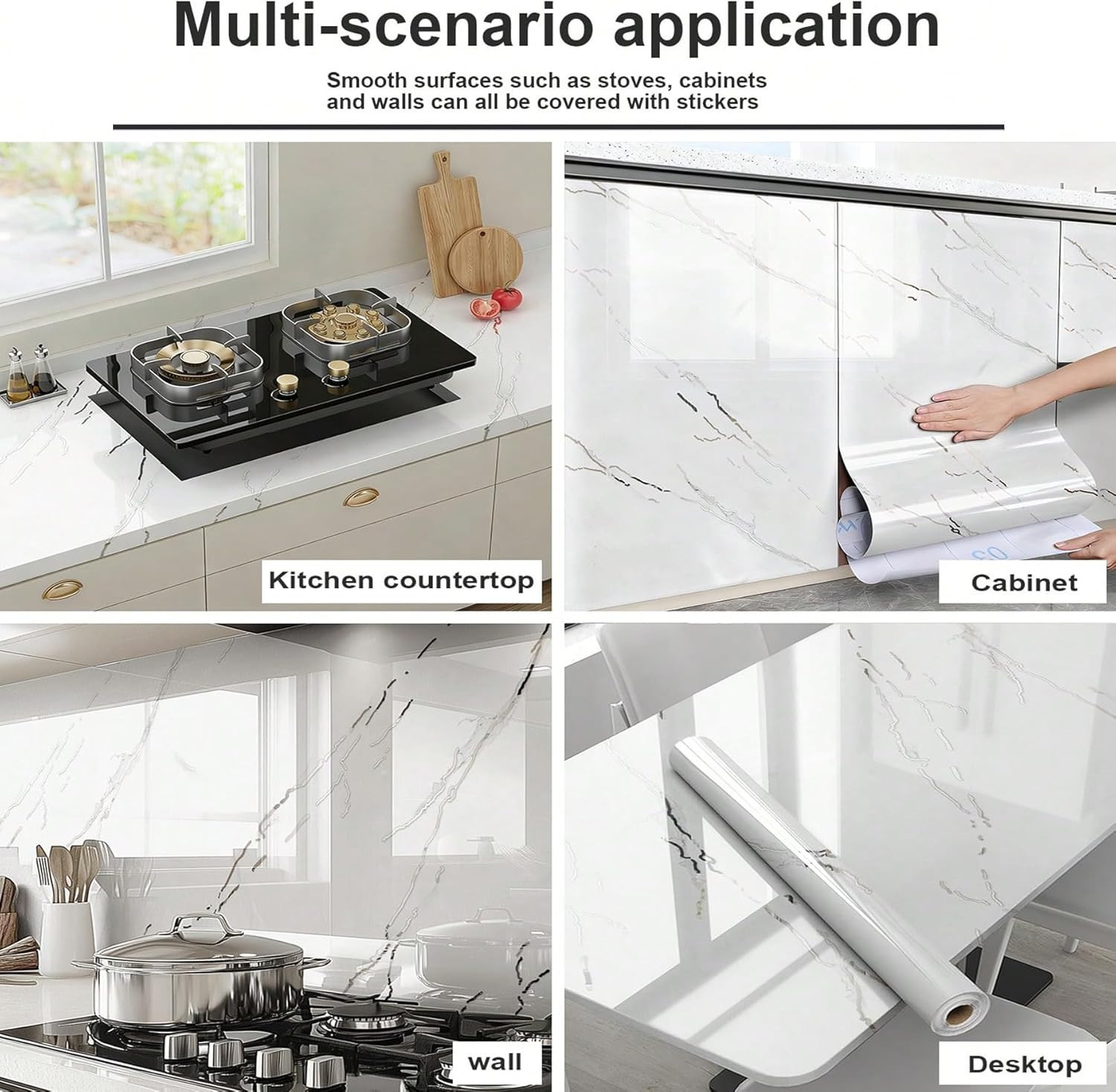 Thick Glossy Grey Silver Marble Peel and Stick Kitchen Sticker for Countertop…