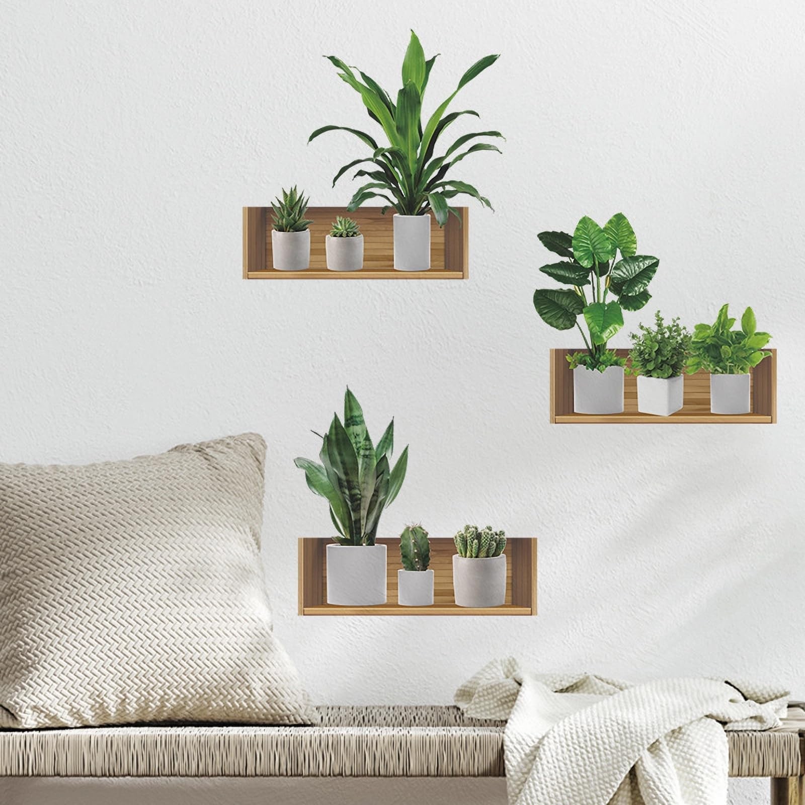 Green Plants Potted Wall Stickers, Green Leaves Cactus Succulent DIY Wall Dec…