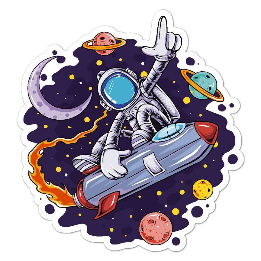 Astronaut Spaceship, Vinyl Decal Sticker, Indoor Outdoor, 3 Sizes, #7905