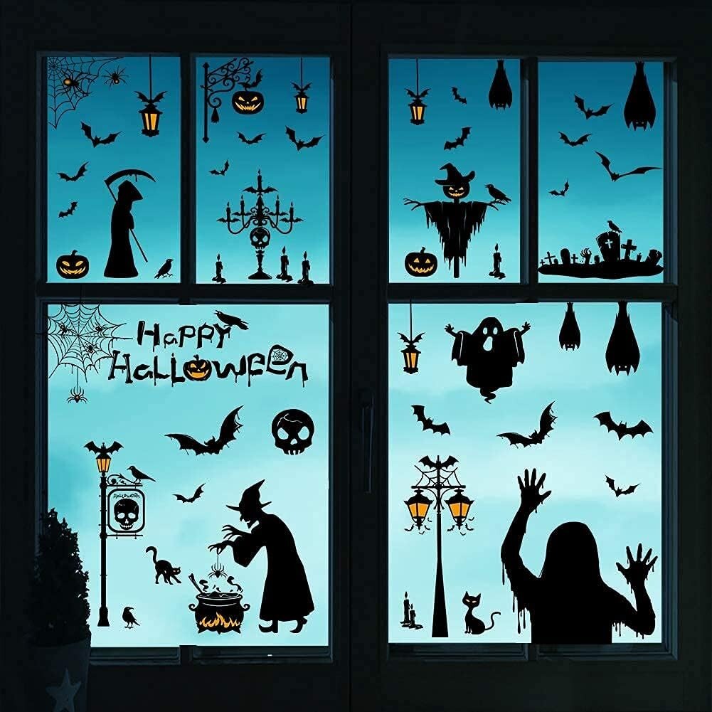 78 pcs Halloween Decorations Window Clings Bat Stickers Wall Decals Goth Decor