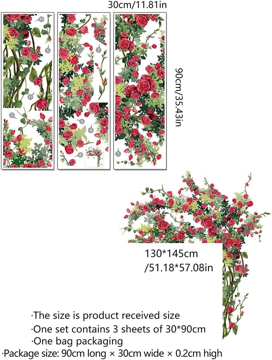 Runtoo Large Rose Wall Art Decals Red Flower Door Stickers Floral Home Decor for
