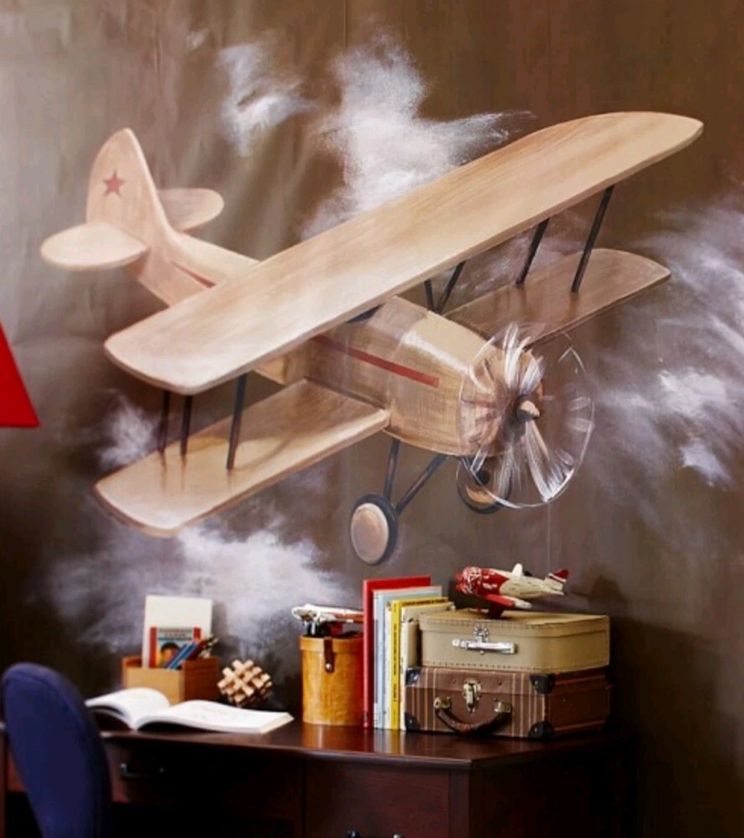 Pottery Barn Kids Airplane Plane Taking Flight Wall Paper Decal Mural 6×6 New