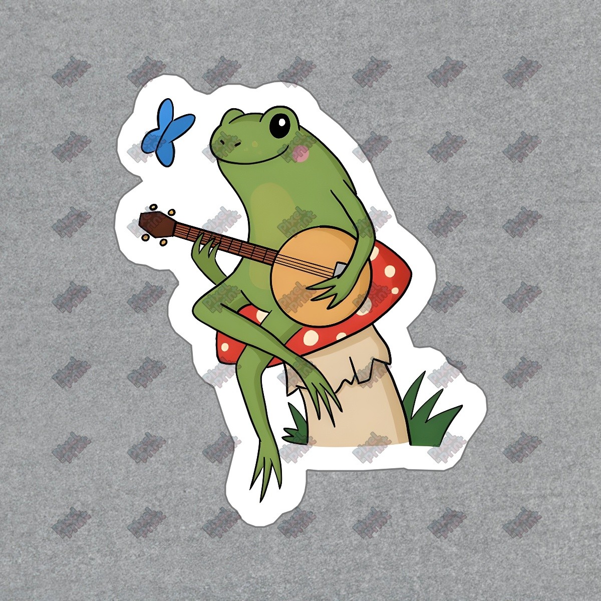 Cute Frog Playing Guitar Vinyl Sticker Whimsical Decal for Home, #827831