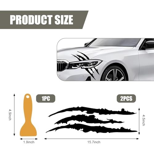 2 PCS Car Claw Mark Decals, Frontlight Reflective Sticker Stripes Scratch Black