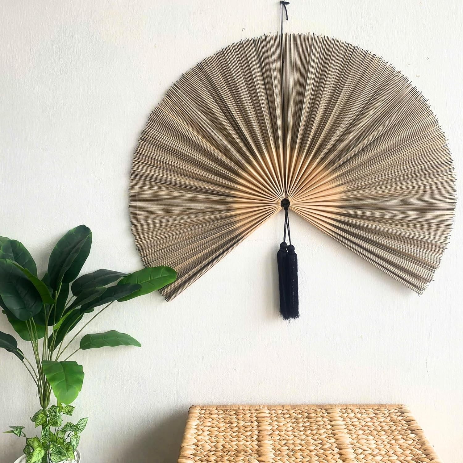 Fan Wall Decor Giant Fan Bamboo Wall Art for Boho Hanging Headboard 48×48