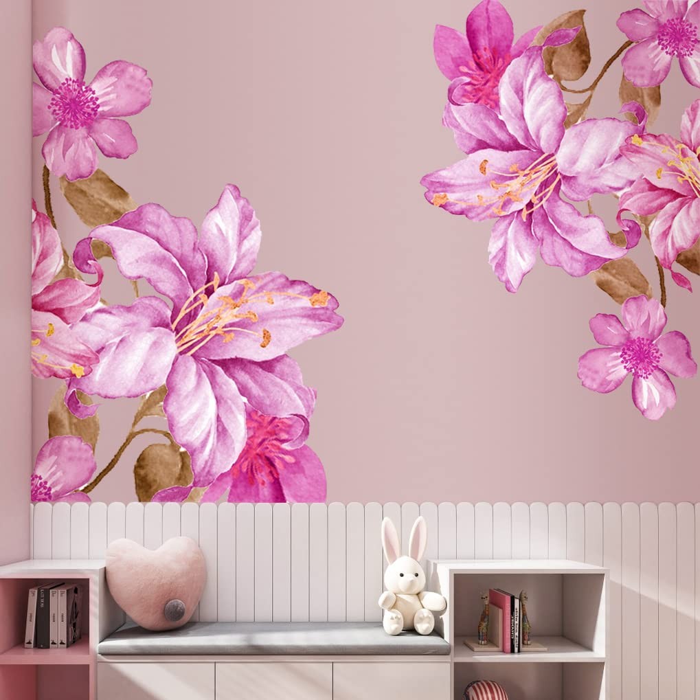 Giant Pink Flowers Wall Decals Lily Floral Wall Stickers DIY Removable Large …