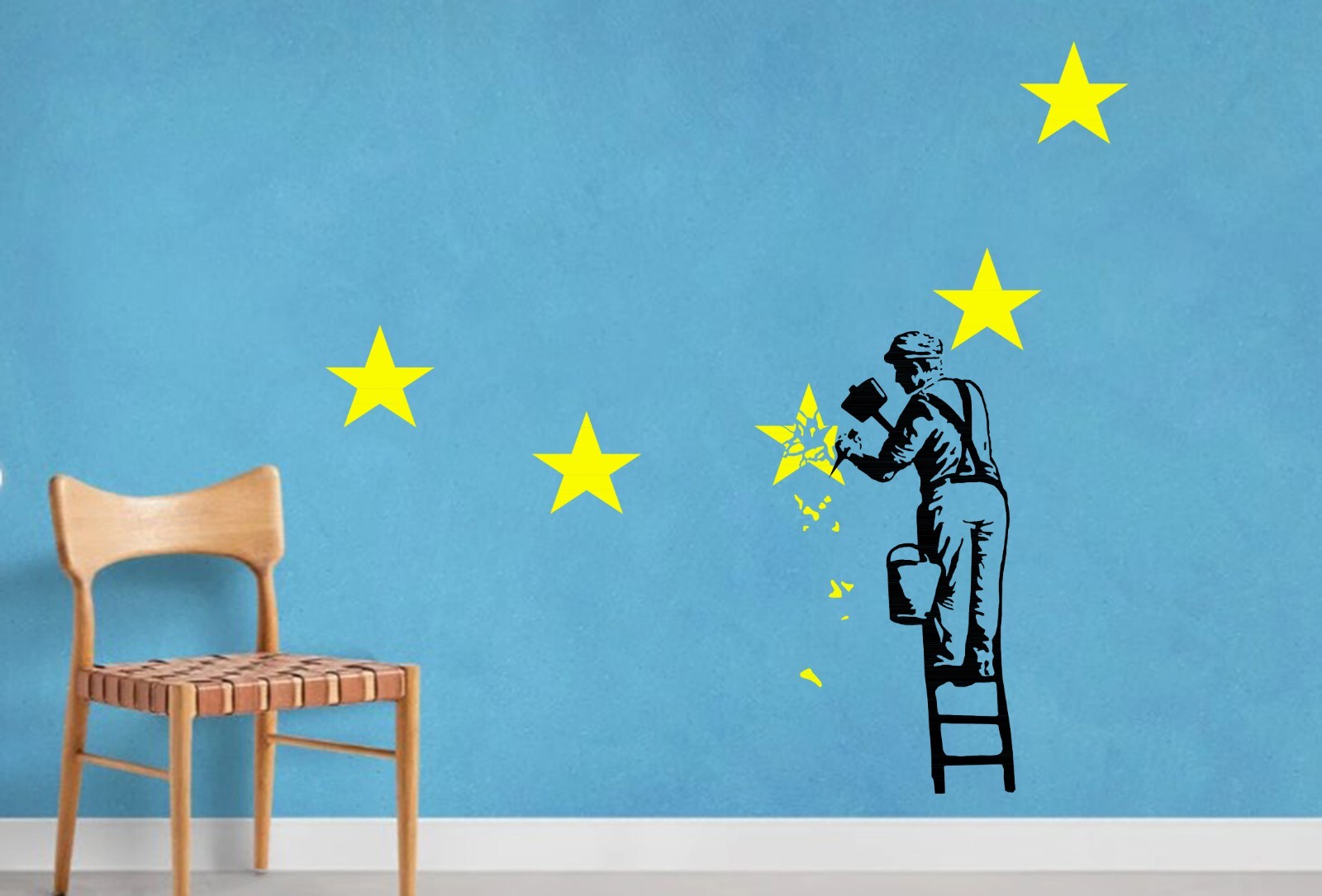 Banksy EU Workman remove star from EU flag Brexit wall sticker vinyl decal Dover