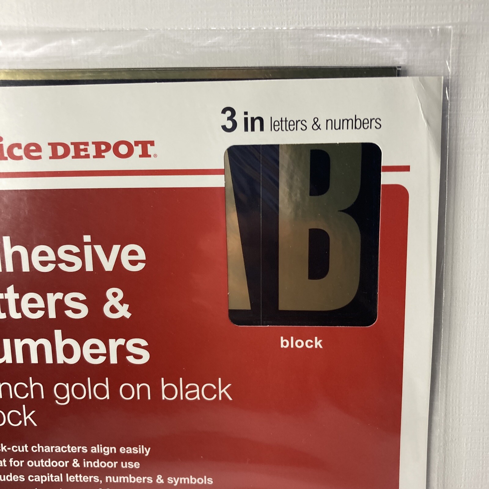 Adhesive Permanent 3" Block Letters & Numbers, Gold