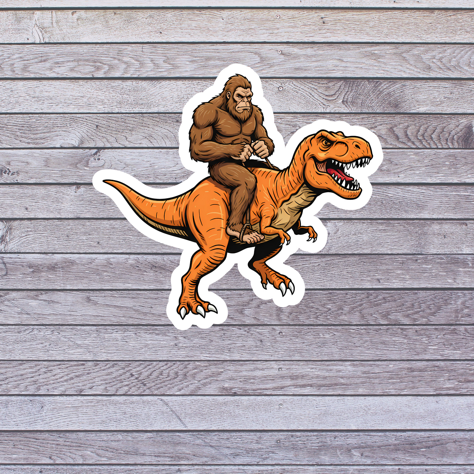 Bigfoot Dinosaur Sticker Vinyl Decal Funny Sasquatch Riding T Rex Humor
