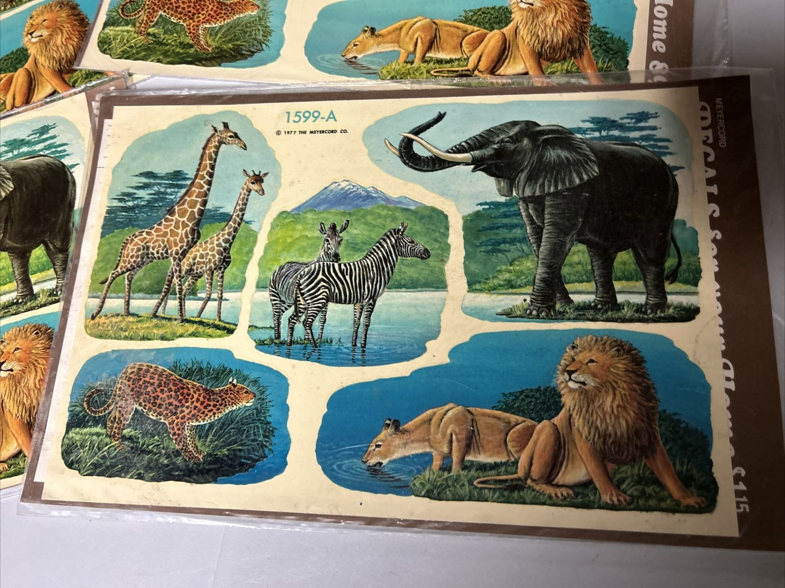 Vintage Meyercord Decals Safari Animals Retro Decor Zebra Giraffe Elephant Zoo