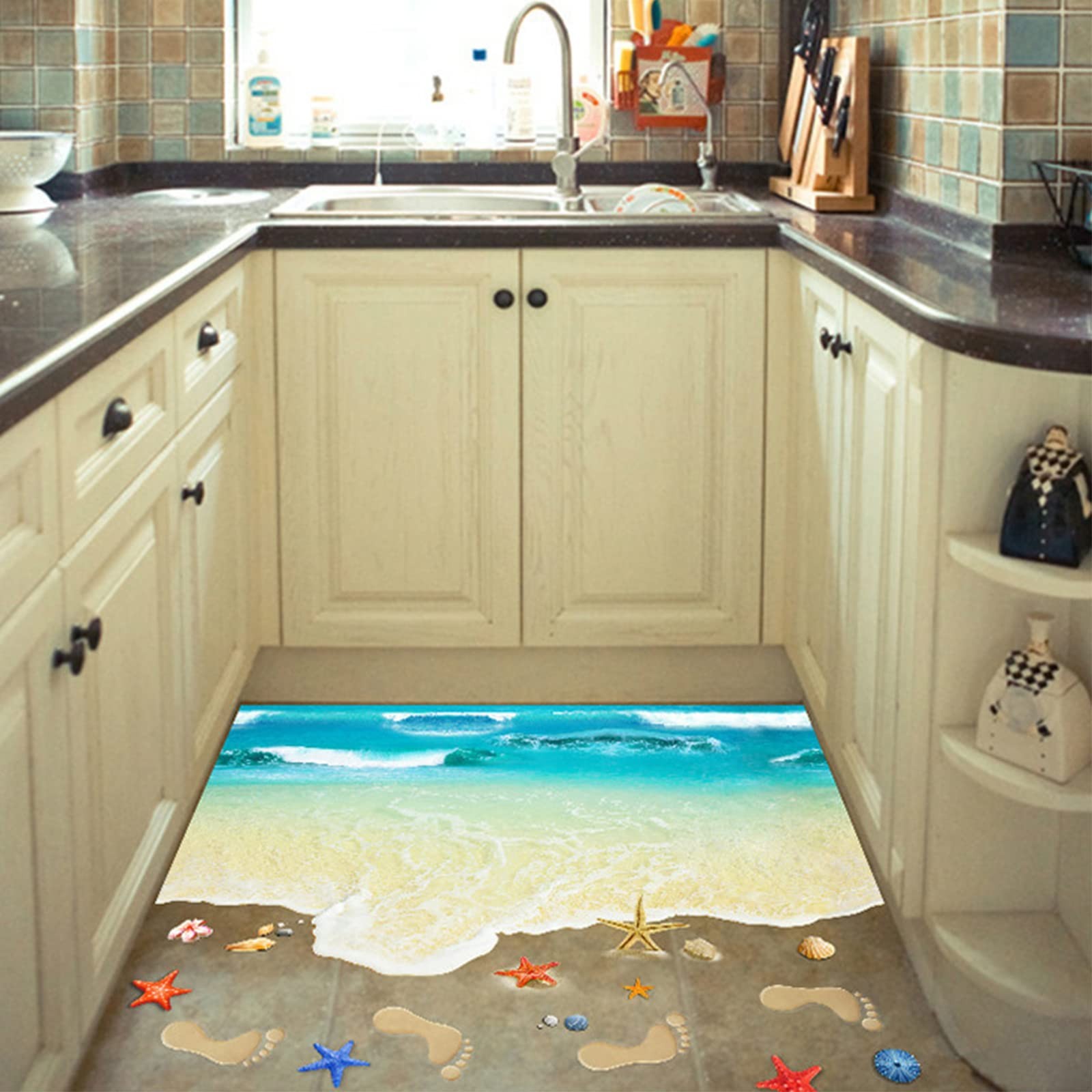 3D Water Waves Beach Ocean Waterproof Creative Floor Tiles Painting Murals Wa…