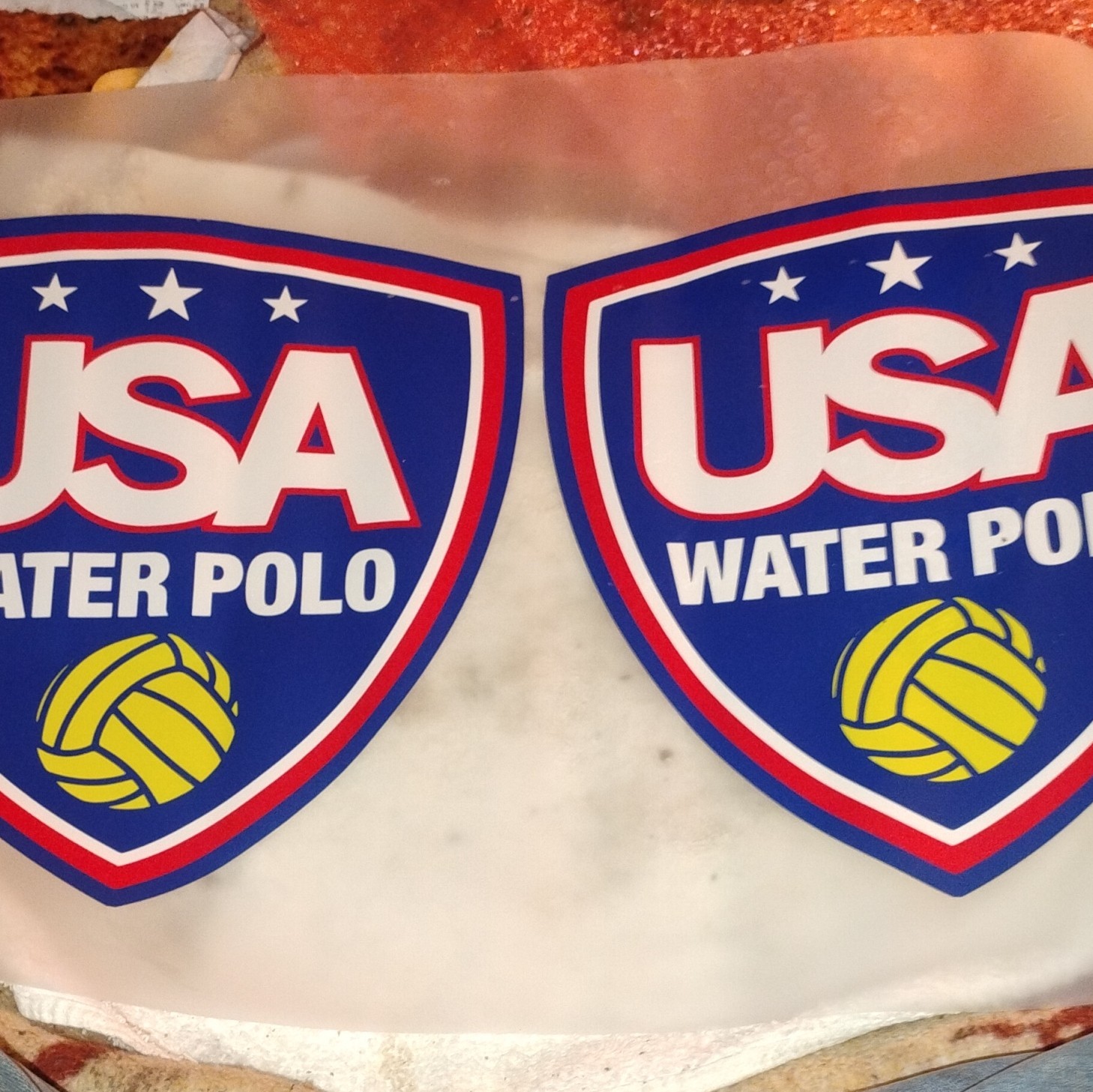 USA Water Polo Shield Logo Decal Sticker Pair (2) Blue Red White Yellow