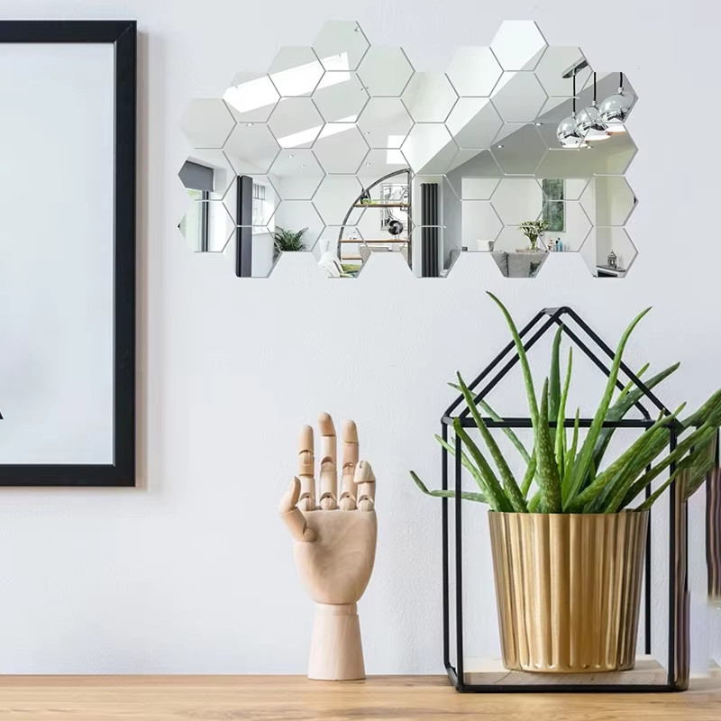 45Pcs Hexagon Mirror Wall Stickers DIY Decorative Tiles Home Wall Decor