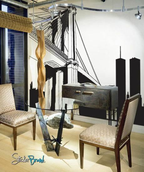 NYC Brooklyn Bridge Wall Decal. New York City Decor. #334
