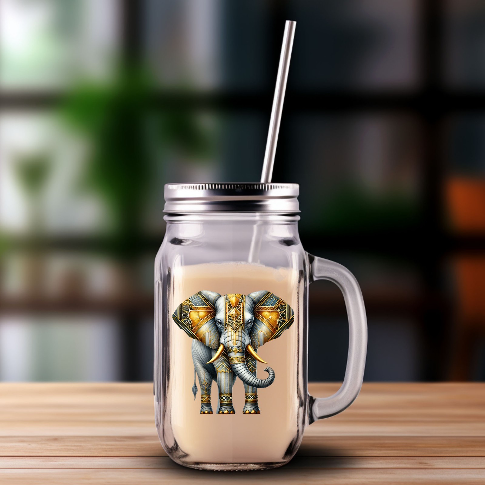 Art Deco Elephant UV DTF Transparent Sticker / Decal