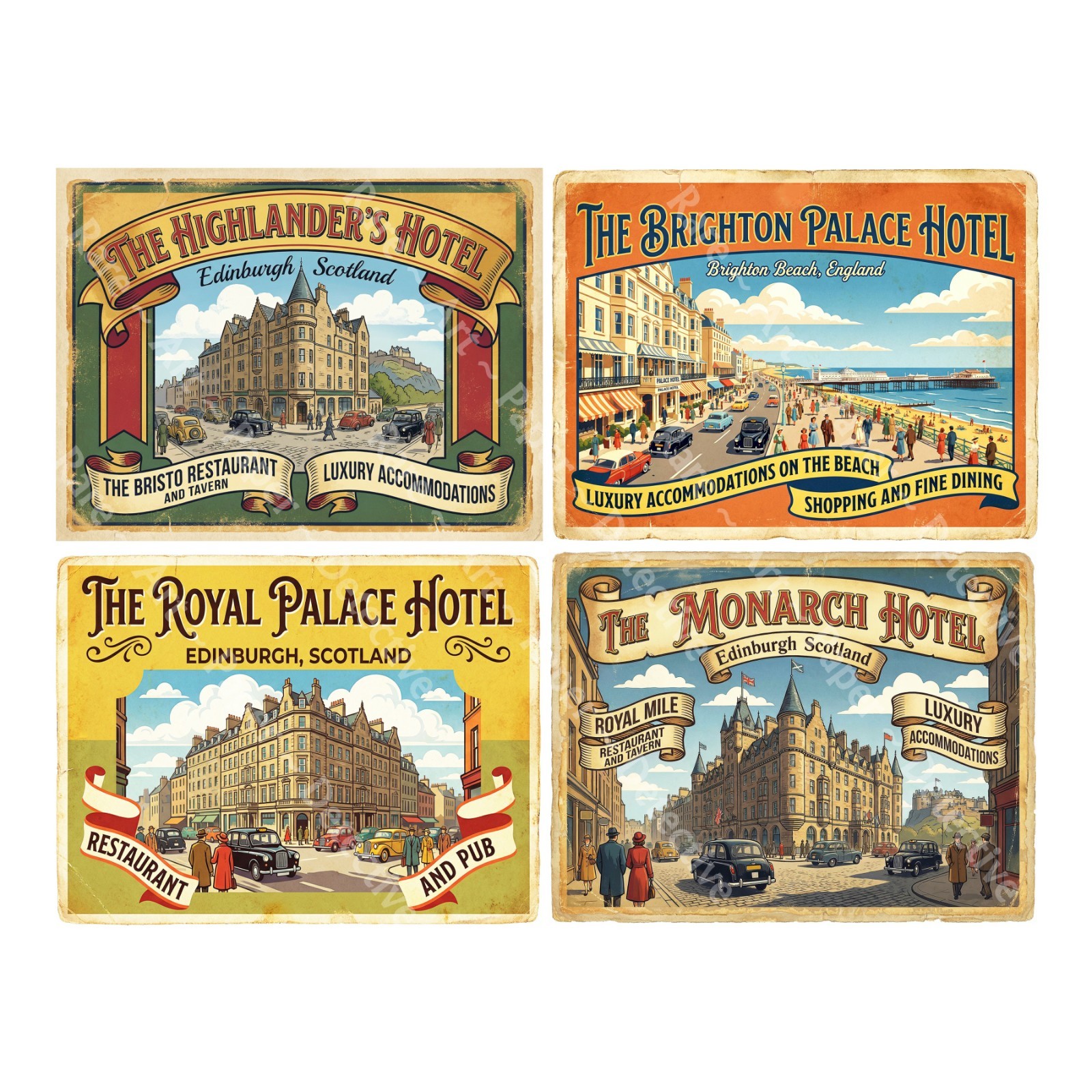Retro Style Hotel Luggage Label Stickers, 4 Labels on 1 Cut & Peel Sheet, 1420