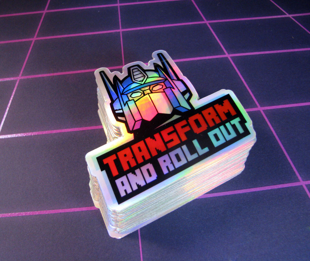 "Roll Out" Holographic Sticker Metallic Robot Laptop Skateboard Decal
