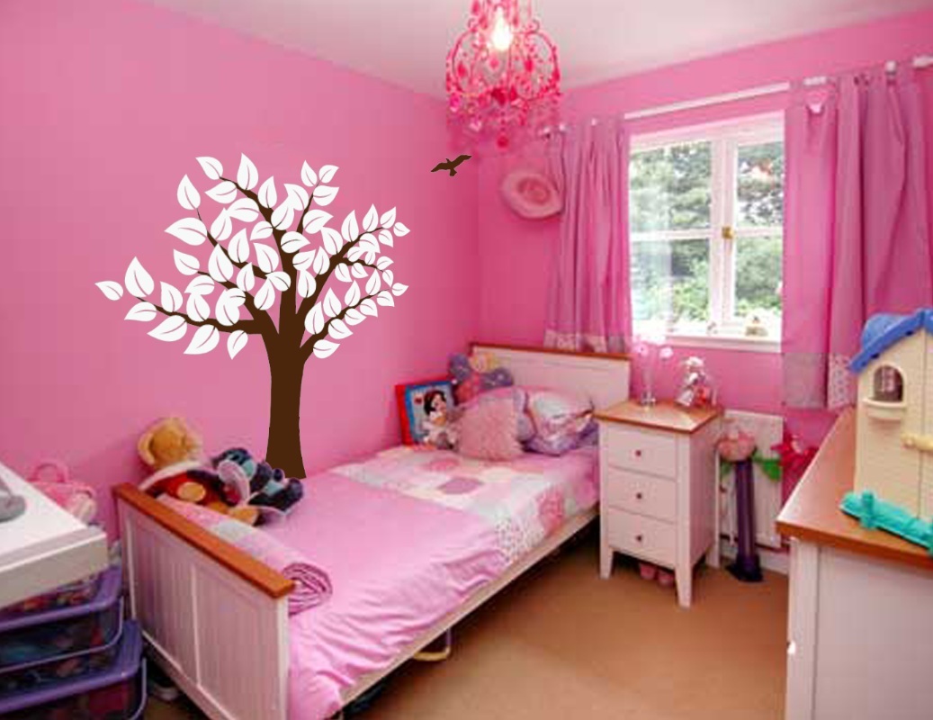 Large Wall Tree Baby Nursery Decal Leaf Cherry Birds Sticker Girl Flower Oak