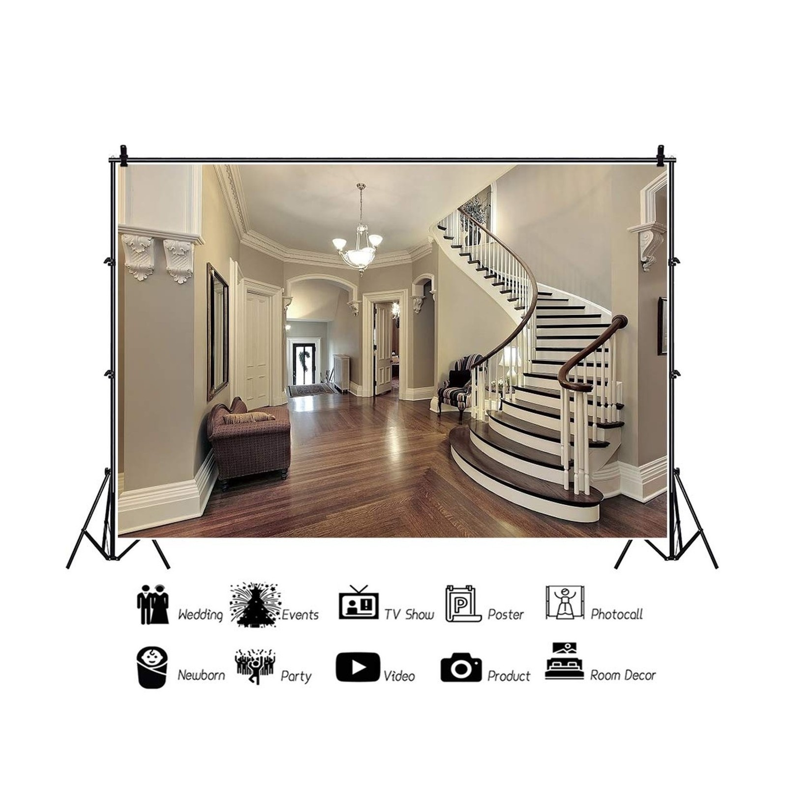 Leyiyi 20x10ft Living Room Photograpphy Backdrop Interior Sofa Stairway Stair…