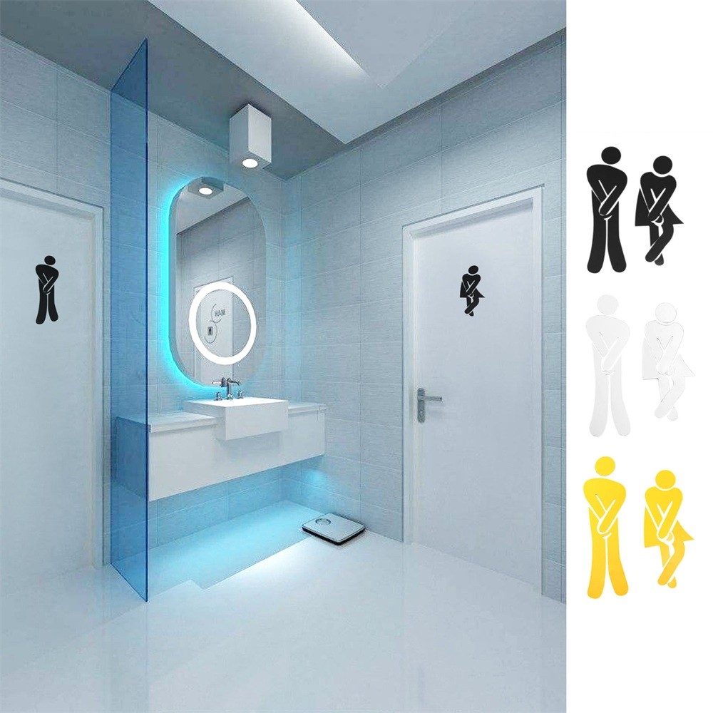 Toilet WC Man Women Decal 3D Mirror Washingroom Entrance Sign Art Sticker Decor
