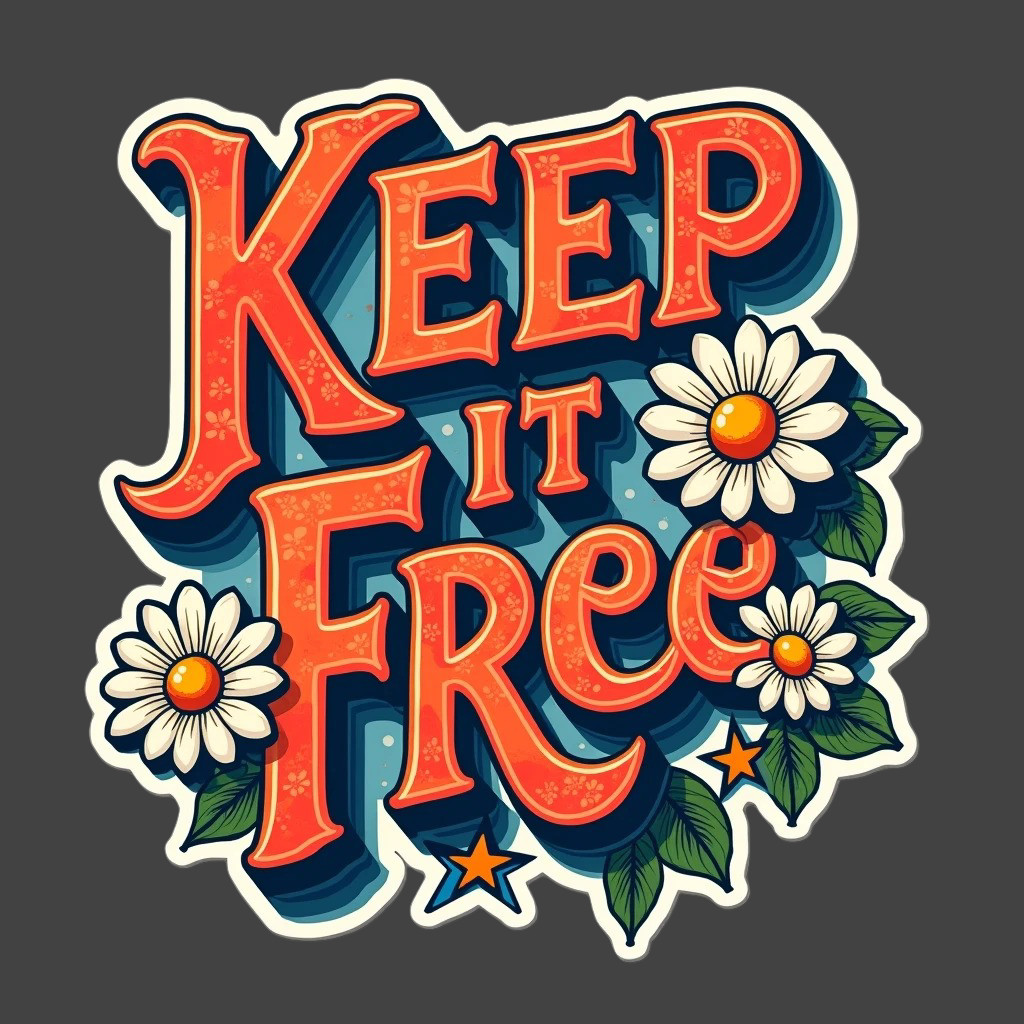 Keep It Free Sticker Vinyl Decal Vintage Floral Retro Hippie Design
