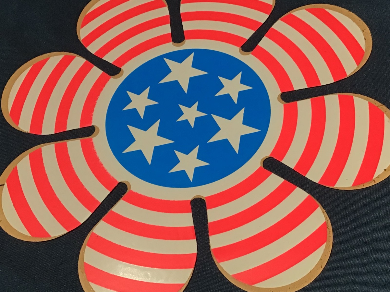 Lot x2 Vintage USA FLAG FLOWER STICKERS Old School Hippie Decals RW&B 7-1/2” NOS