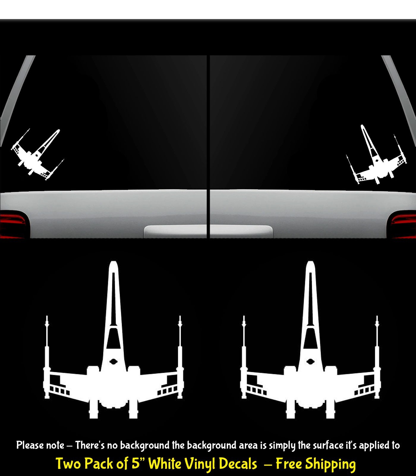 X-wing Jedi Starfighter Two Pk 5" White Vinyl Decal Car Window Any Flat Surface
