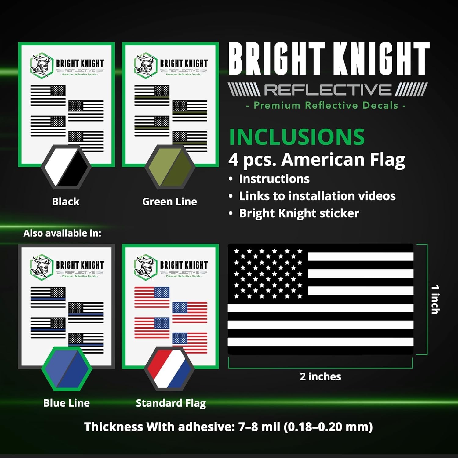 Reflective Flag Sticker, 2" x 1" Red/White/Blue American Flag Sticker Mirrore…