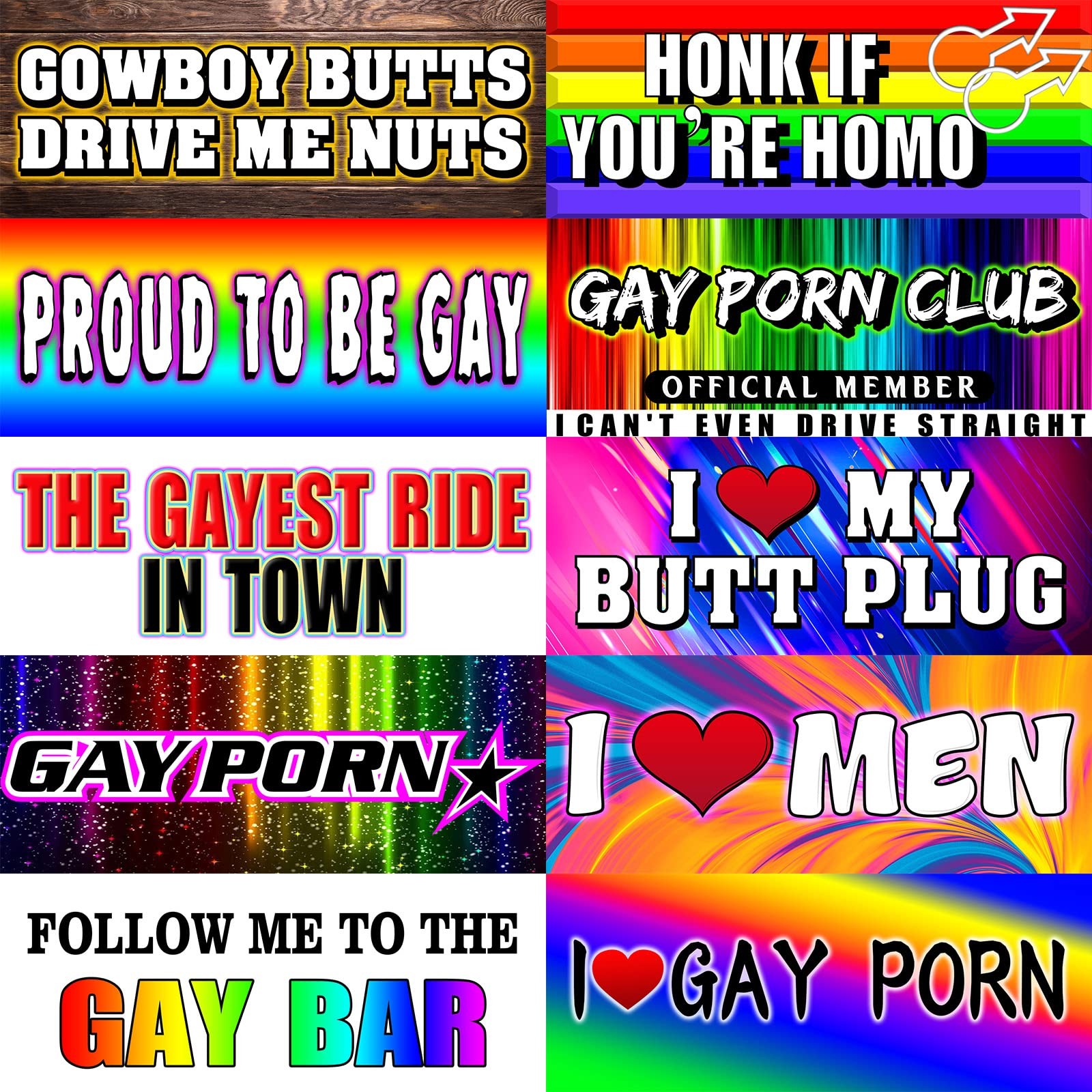 10x Gay Pride Rainbow Bumper Sticker Magnets, Reusable, 7.8"x3.1"