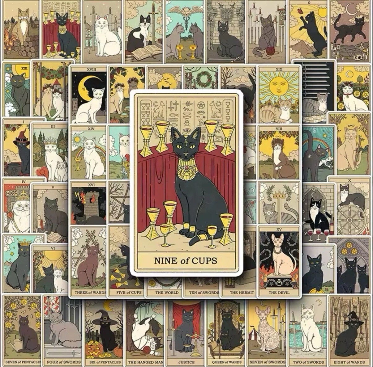 Cats Rule the Earth Tarot~78 Stickers Matte Cute Cat-Themed Divination Gift Set