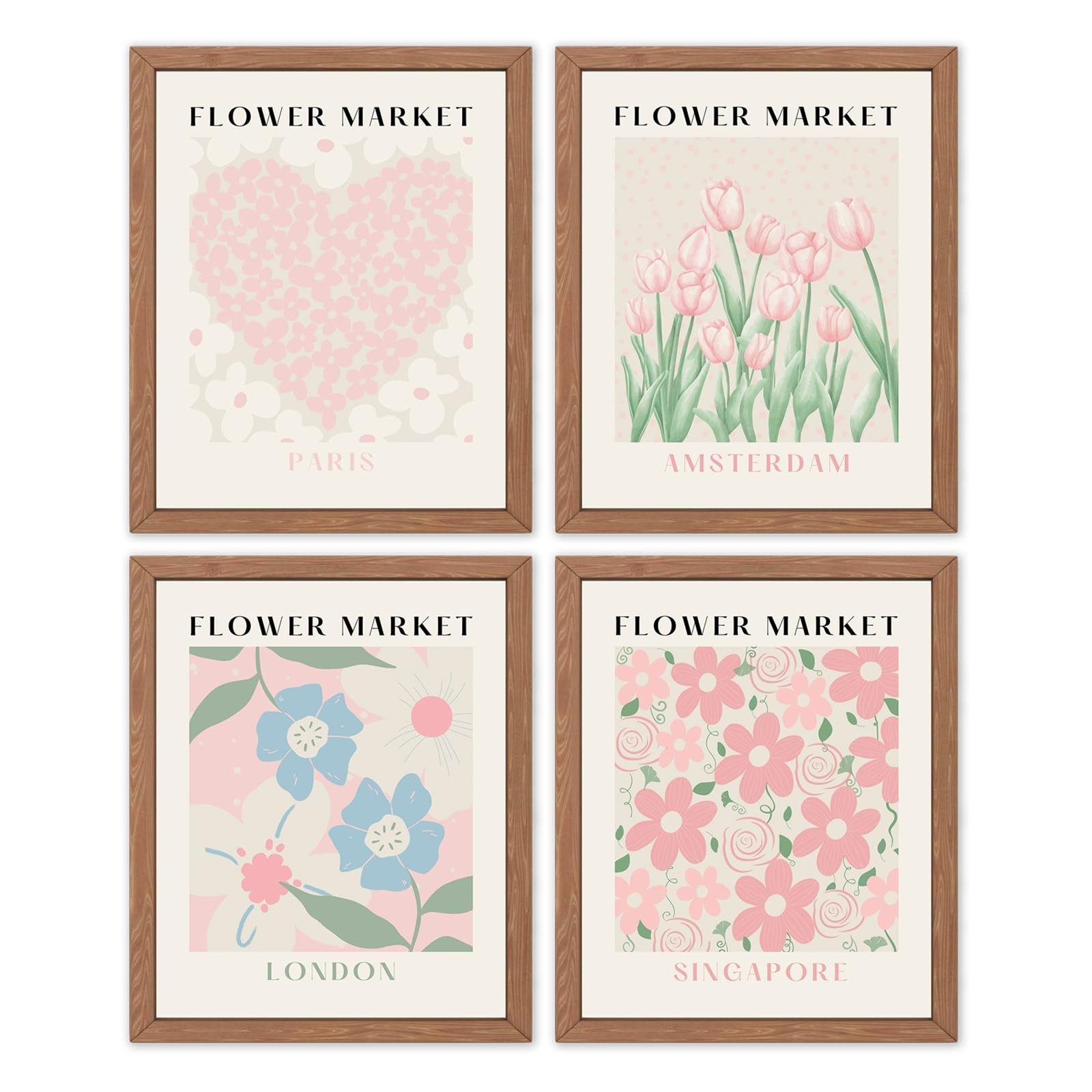 Flower Market Print Wall Art – Pink Tulip Floral Abstract Matisse Decor, Aest…