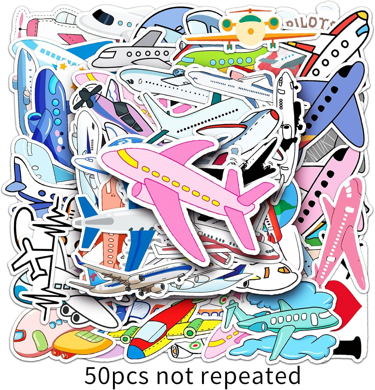 50Pcs Plane Stickers Airplane Aircraft Waterproof Vinyl Decals for Water Bottles