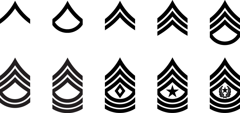 Set of 2 US Army Ranks Vinyl Sticker Decals E-2 Private through E-9 Serg Major