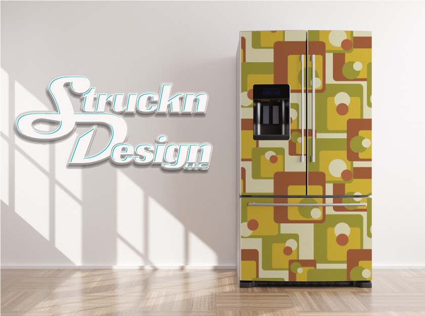 Red Yellow Green Retro Square Shapes Fridge Freezer Wrap Side Door Vinyl Decal
