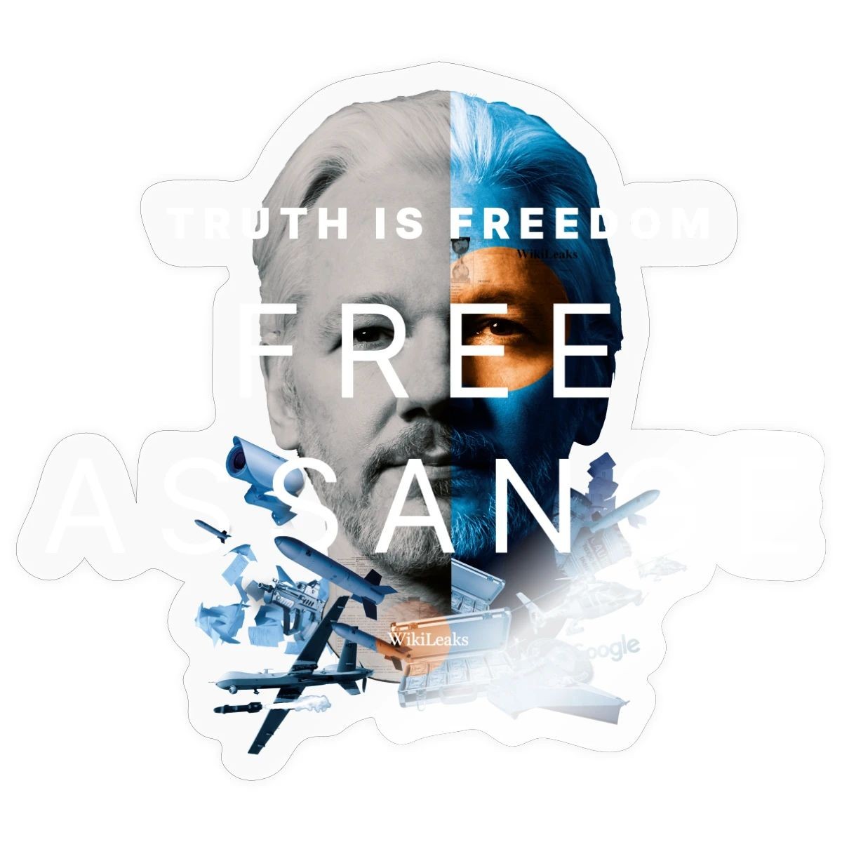Truth Is Freedom Free Assange WikiLeaks Sticker, max. 4 x 4", 4 x 4",