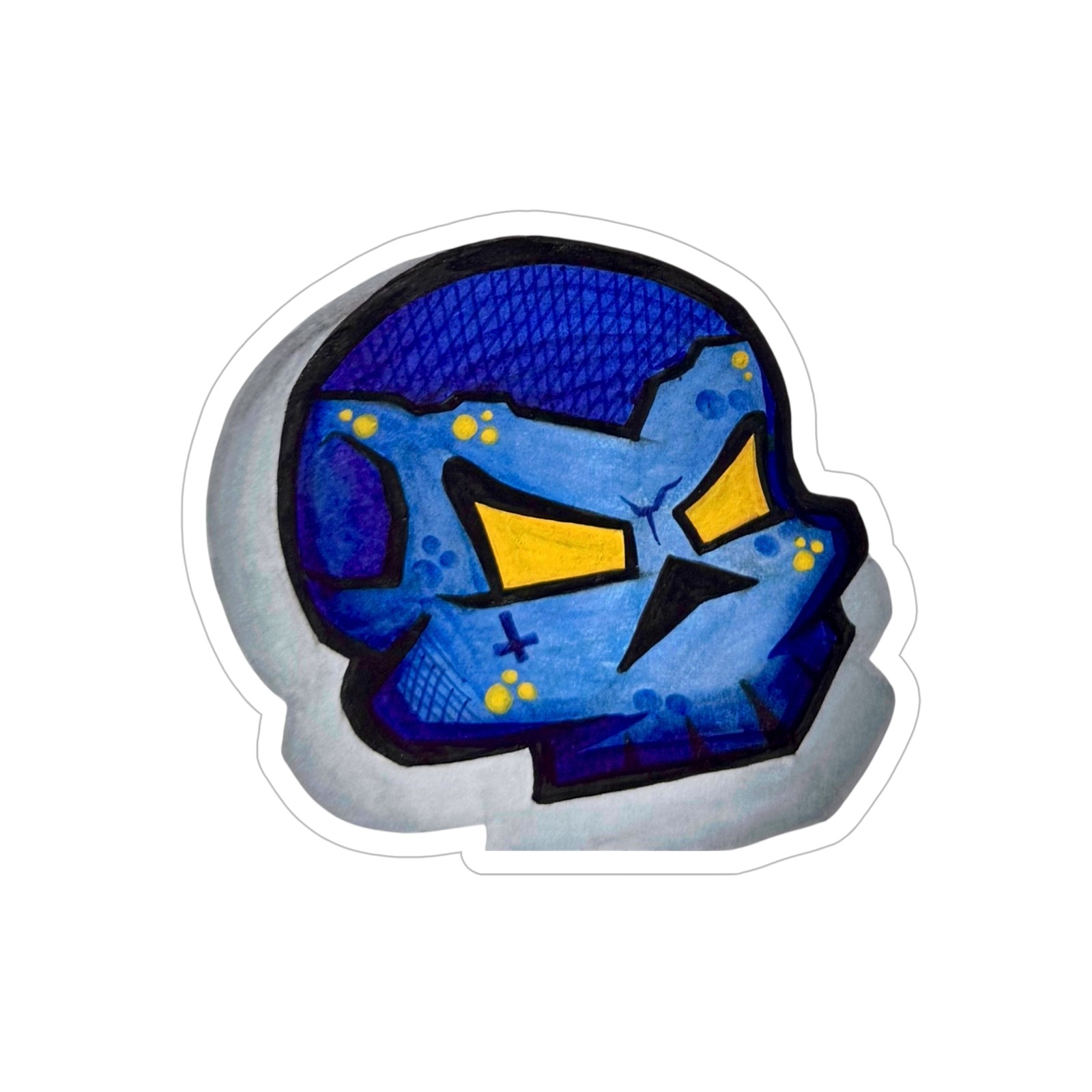 Blue and Yellow Skull – Original Art – Die-Cut Waterproof Outdoor Sticker